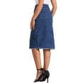 thumbnail image 3 of INSPIRE CHIC Womens Casual Button Down Denim Skirt High Waist Frayed Raw Hem Jean Midi Skirt L Dark Blue, 3 of 5