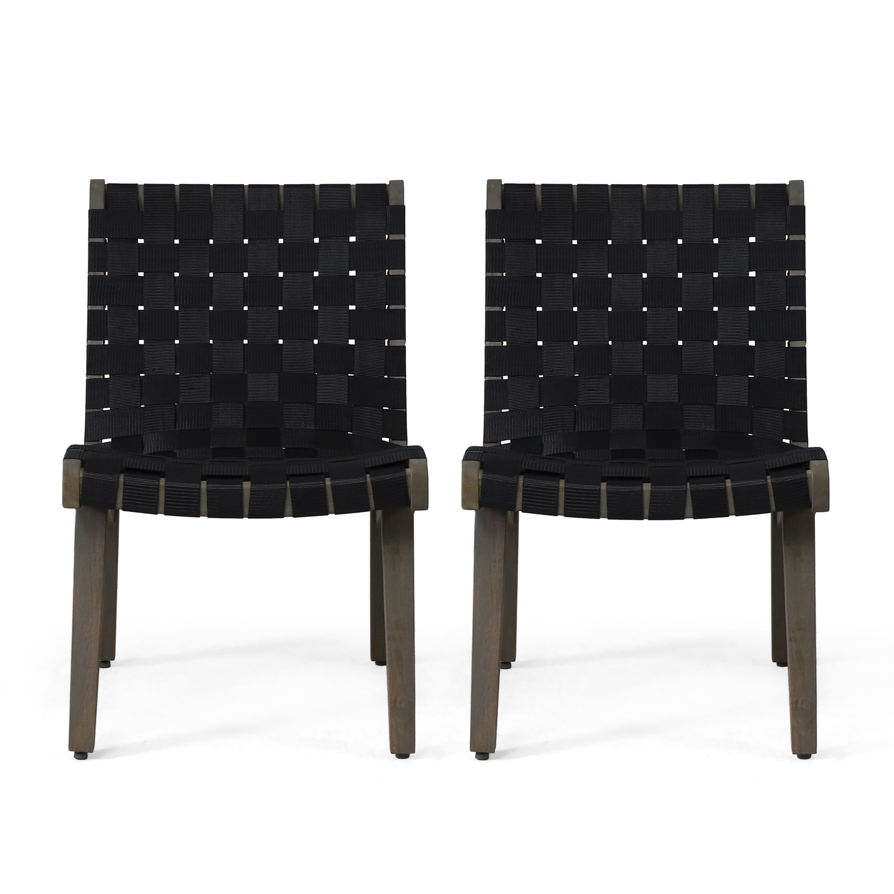 Outdoor Leisure Lounge Single Chair, Acacia Wood and Rope Combined Design for Patio Garden, Black