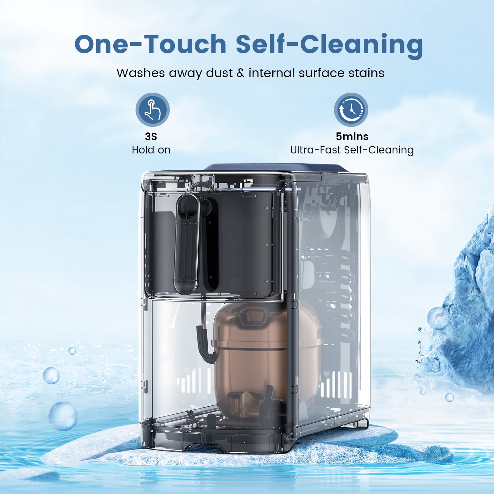KNDKO Countertop Bullet Ice Maker, 6 Bullet ICES in 8 Mins, 18Lbs/Day, Self-Cleaning Operation, with Pull-Out Basket, Black