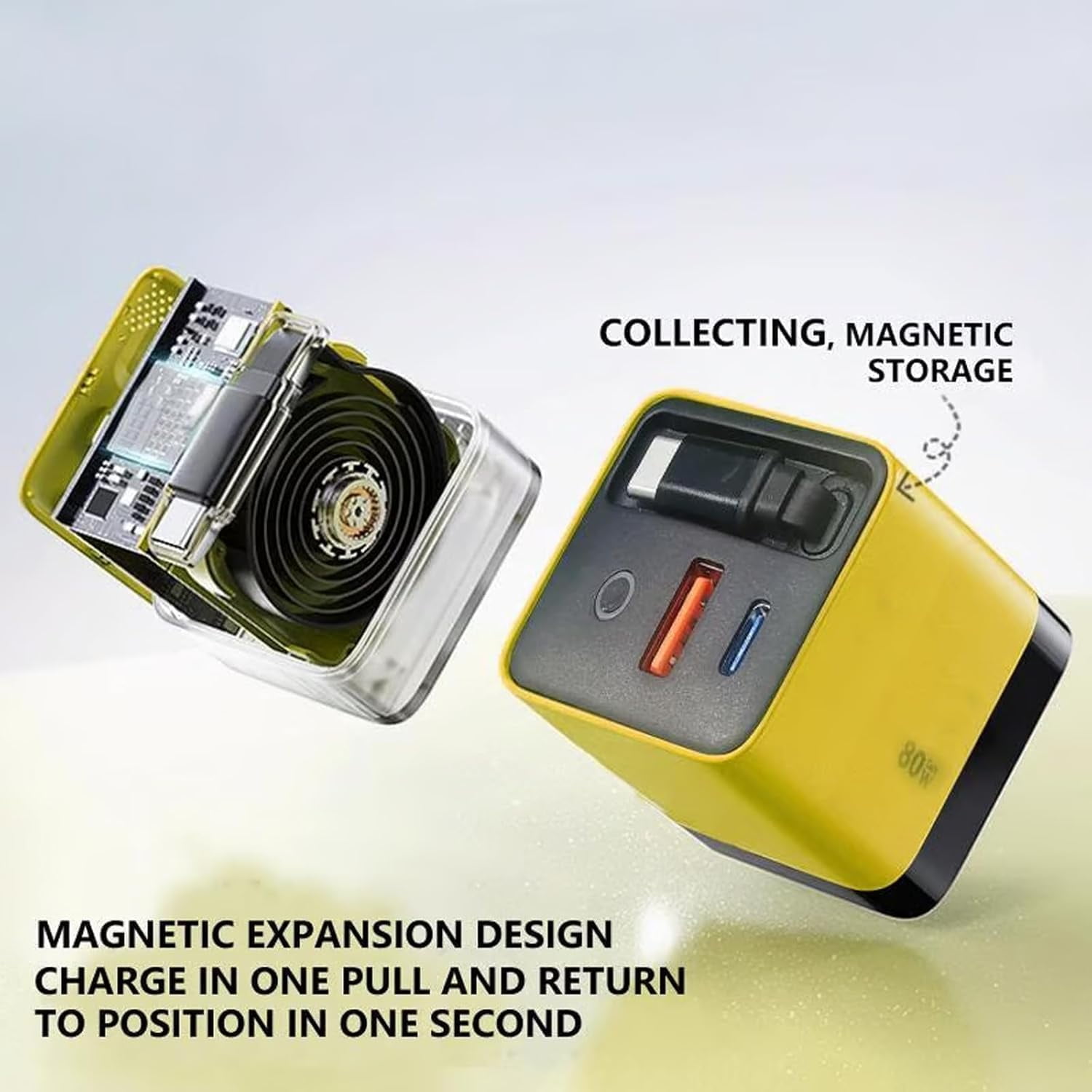 3-in-1 80W MAX  Retractable Charger - 60cm Type-C Cable & 2 USB Ports, Fast Charging for Smartphones, Tablets & Laptops