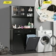 thumbnail image 5 of KIGOTY Kitchen Trash Cabinet, Double Tilt Out Trash Can Cabinet with Countertop and Drawer, Free-Standing Pet Proof Recycling Cabinet Garbage Can Holder (67"H,Black), 5 of 7