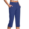 thumbnail image 2 of QATAINLAV Knee Length Dress Pants for Women Button Open Front Dressy Casual Business Work Capris Solid Color Straight Leg Cropped Yoga Pants with Pockets Dark Blue XL, 2 of 6