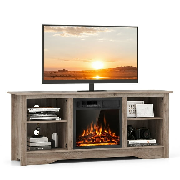 Gymax 58'' TV Stand w/ 18'' Electric Fireplace Heater 750W/1500W & Remote for 65'' TV