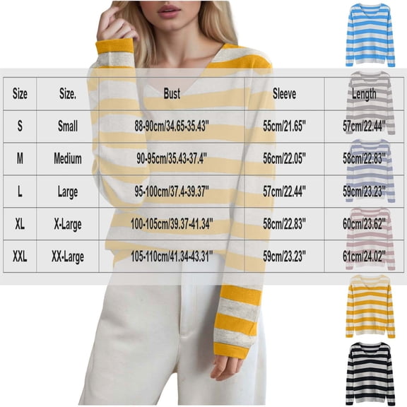 Women's V Neck Sweater Striped Lightweight Pullover Long Sleeve Knit Soft Top (Available in Plus Size) Coffee 2XL