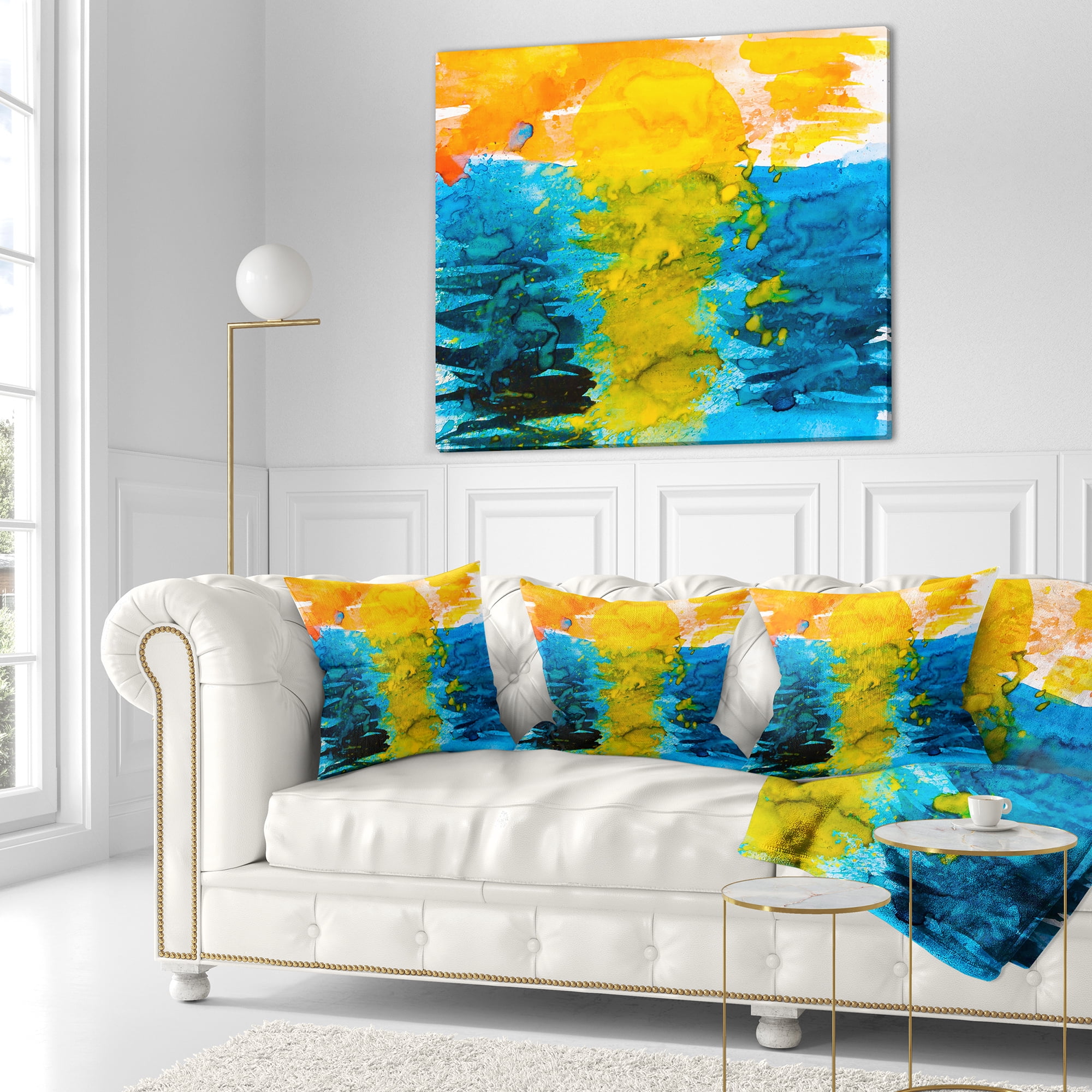 Designart Sea Texture in Yellow Blue - Abstract Throw Pillow - 18x18