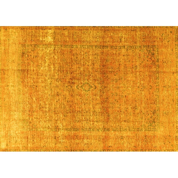 Ahgly Company Machine Washable Indoor Rectangle Persian Yellow Traditional Area Rugs, 8' x 12'
