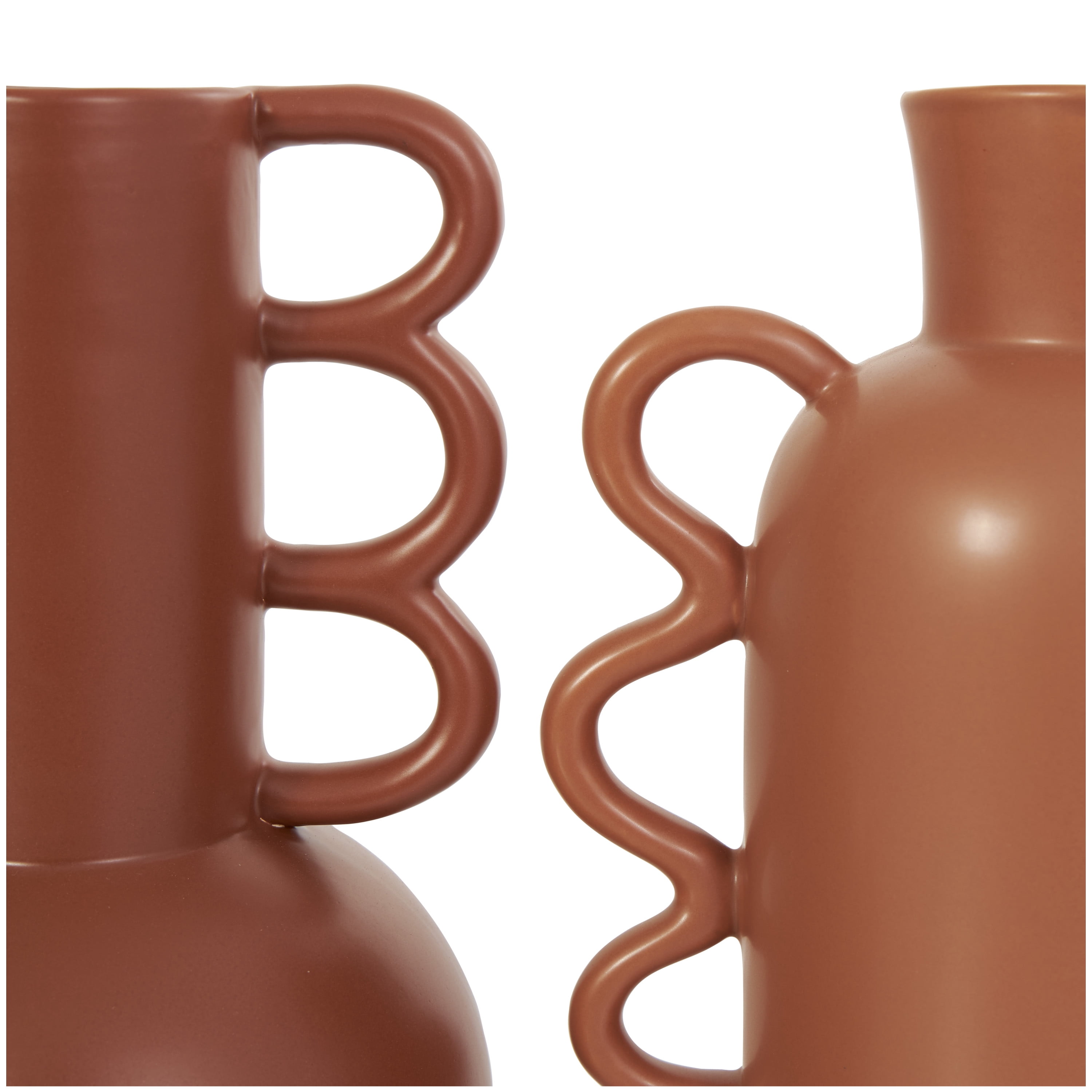 CosmoLiving by Cosmopolitan 11", 12"H Orange Ceramic Vase with Varying Shapes and Wavy Handles, Set of 2