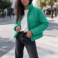 thumbnail image 6 of Edvintorg Womens Puffer Jacket Plus Size Collared Cropped Quilted Coat Long Sleeve Zip up Padded Outerwear with Pocket Women's Clothes Green S-3XL, 6 of 8