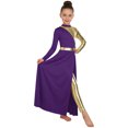 thumbnail image 3 of Hansber Kids Girls Full Length Patchwork Tights Metallic Jumpsuit Dress Praise Dance Outfit Worship Liturgical Dancewear Dark Purple 16, 3 of 7