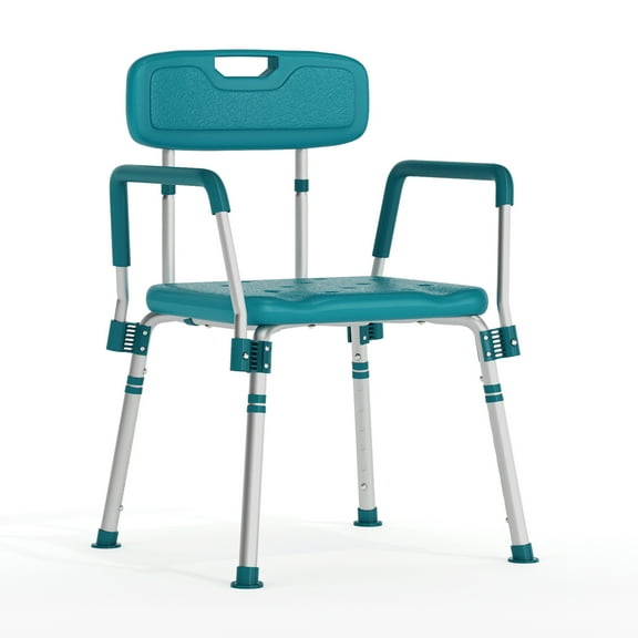 Flash Furniture HERCULES Series 300 Lb. Capacity Adjustable Teal Bath & Shower Chair with Quick Release Back & Arms