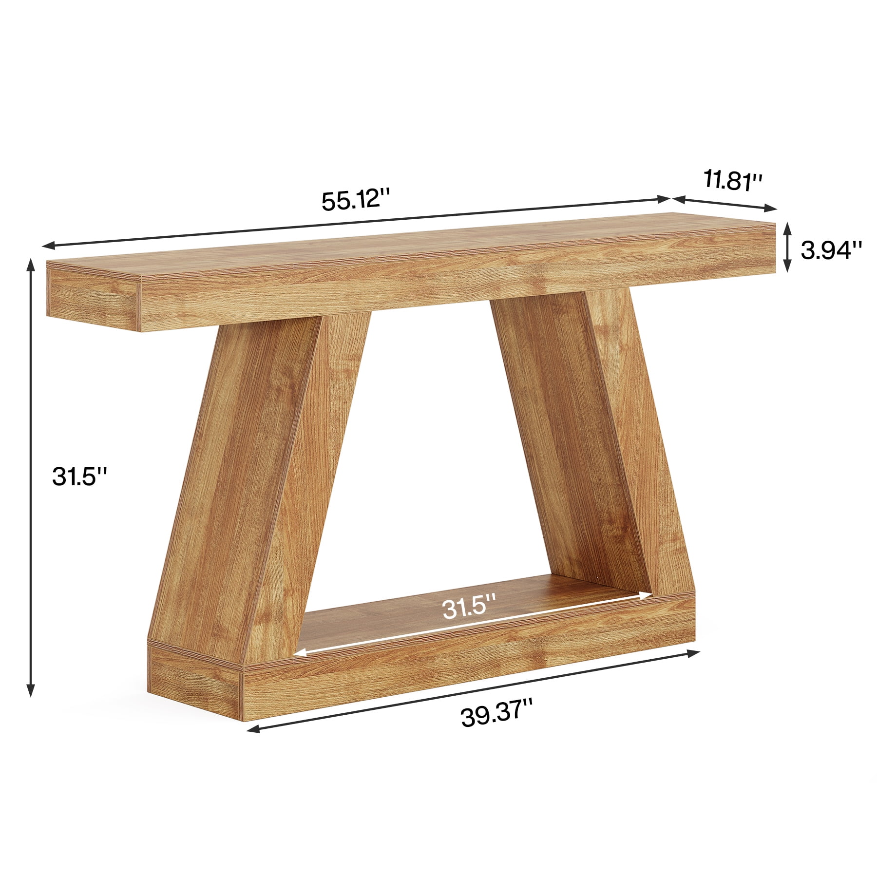 Finmind 55-Inch Farmhouse Console Table，2-Tier Wooden Entryway Table for Hallway, Natural