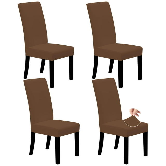 Fundas para Sillas de Comedor Cómodas Juego de 4 en Marrón Elástico