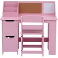 thumbnail image 4 of Joyspirit Kids Study Desk and Chair Set, Wooden School Learning Table with Storage, Hutch and Bulletin Board, Children Computer Desk with Chair, Small Toddler Desk for Home, School, Pink, 4 of 5