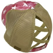 C.C Ponytail Criss Cross Messy Buns Ponycaps Baseball Cap Dad Trucker Mesh Hat (Tie Dye USA Stars Hot Pink