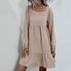 thumbnail image 2 of Vestido de cuello cuadrado para mujer, color puro, suelto, informal, con lazo en la espalda, vestido de manga larga con volantes para citas Albaricoque XL, 2 of 7