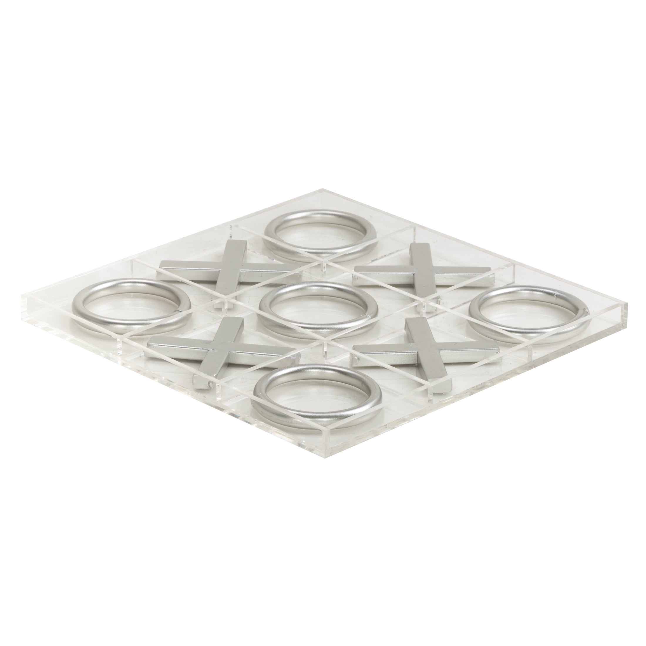 DecMode 12" x 1" Silver Metal Tic Tac Toe Game Set with Clear Acrylic Plastic Board, 1-Piece