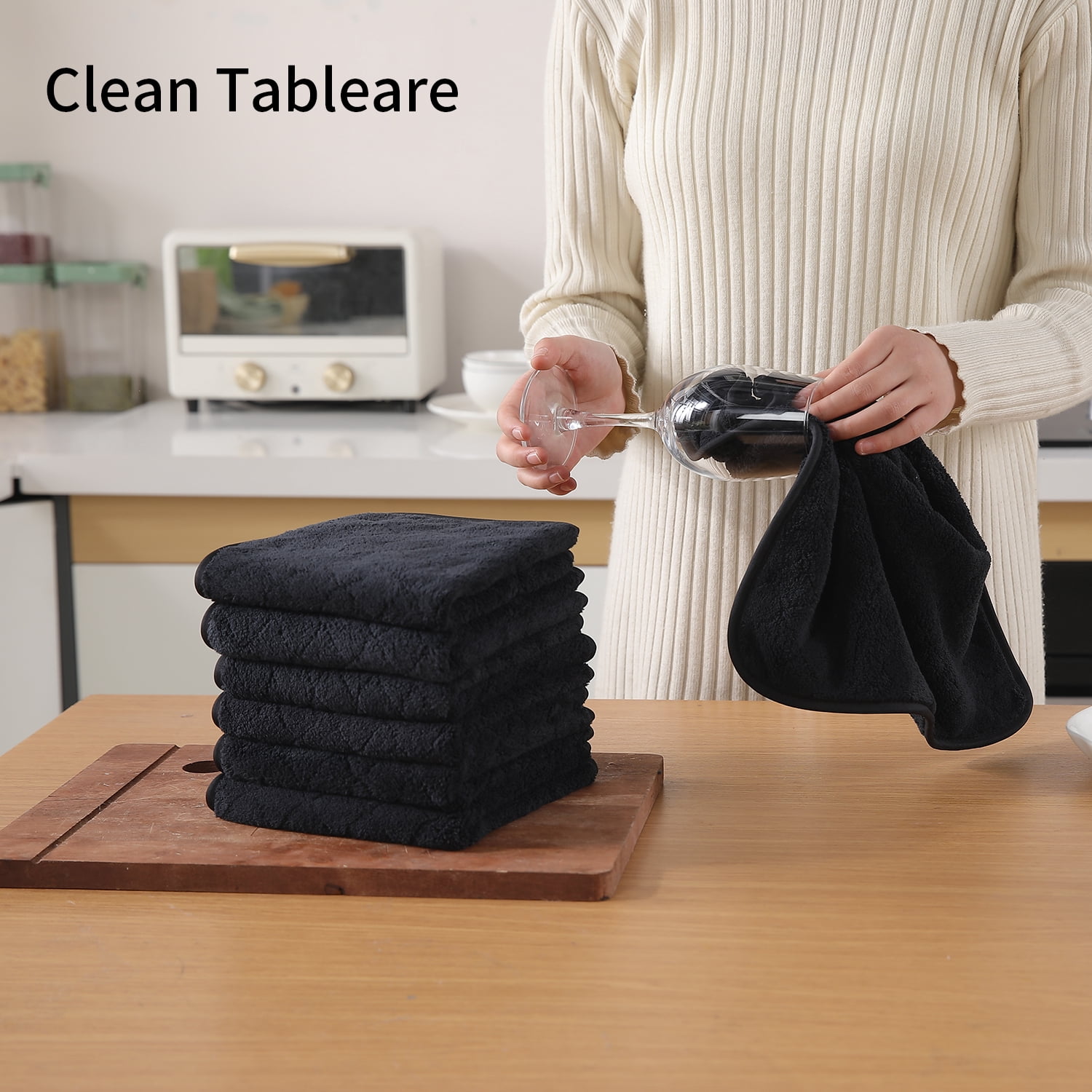 Beartech Microfiber Washcloths 12 Pack,13"x13" Quick Dry Ultra Soft and Highly Absorbent Washcloths for Bathroom,Kitchen Dish Towels -Black