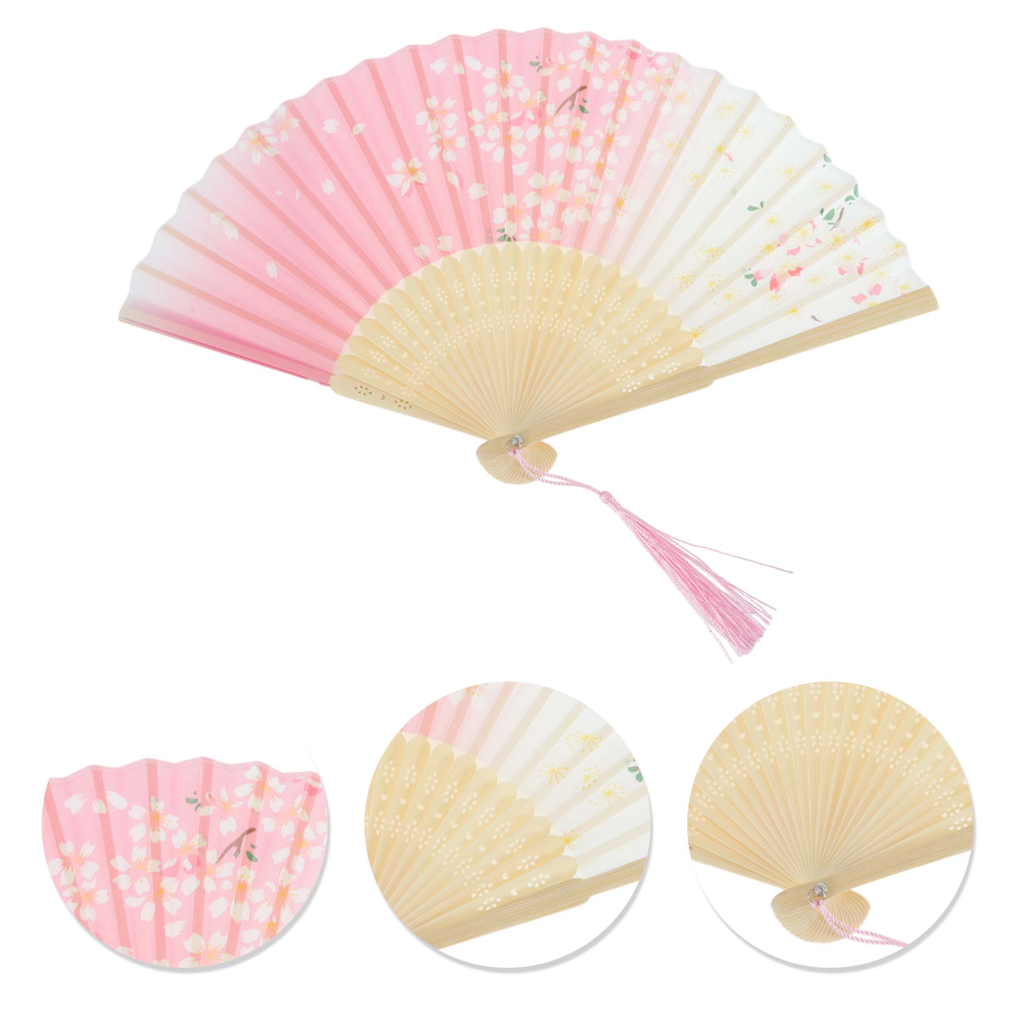Unique Bargains Ancient Style Folding Fan 1Pc Pink White [Floral Butterfly]