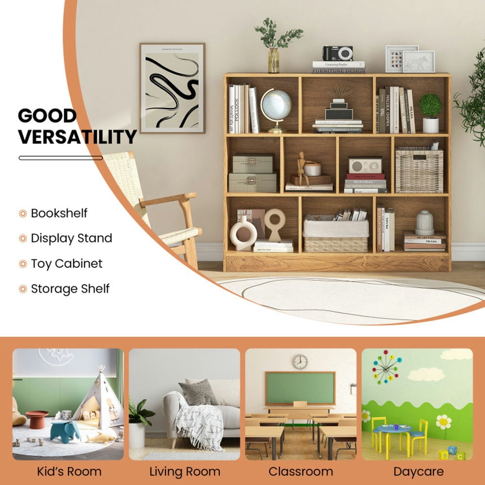Spaco 41 Inches Wooden Toy Storage Organizer with 10 Open Cubes, Toy Cabinet with Non-Slip Foot Pads, Wooden Toy Storage Organizer for Playroom, Daycare, Classroom, Natural
