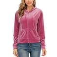 thumbnail image 2 of SHCKE Women's Velour Sweatshirt Hoodies Sweatshirt Zip-Up Hooded Jacket Velour Sport Coat Long Sleeve Velour Tops Jogger Sweatshirt with Pockets, 2 of 7