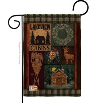 Breeze Decor BD-XM-G-114163-IP-DB-D-US18-AM 13 x 18.5 in. Winter Lakeview Cabins Burlap Christmas Impressions Decorative Vertical Double Sided Garden Flag