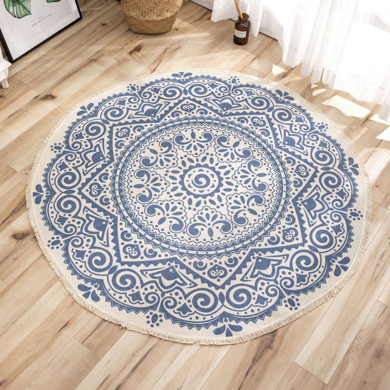 Round Area Rug 3 Feet Space Star Butterfly Non-Slip Circular Area Rugs Kitchen Floor Mat Washable Floor Carpet for High Chair Bedroom Living Room Study Playing 