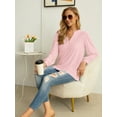 thumbnail image 5 of JWD Women's Casual V-neck Shirt Office Long Sleeve Bubble Cuff Four Seasons Top Pink XX-Large, 5 of 6