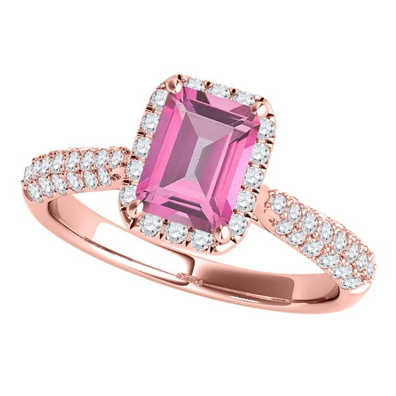 Aonejewelry 3.40 Ct. Ttw Diamond And Emerald Shaped Pink Topaz Ring in 10K Rose Gold