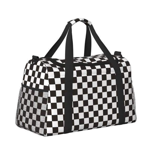 Ratiio Black and White Checkerboard Pattern Hand Travel Bag, Weekender Carry On for Women Men, Sports Gym Bag, Workout Duffel Bag, Overnight Shoulder Bag fit 15.6 Inch Laptop