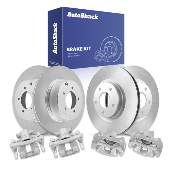 AutoShack Front Vented & Rear Solid Brake Rotors   Calipers 8-PC Brake Kit Replacement for 2008-2016 Mitsubishi Lancer 2008-2013 Mitsubishi Outlander