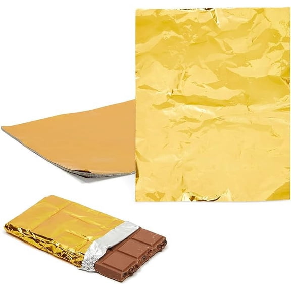 Zhuge 100pcs 6.3x7.5 Inch Gold Foil Chocolate Bar Wrappers, Thick Backing Premium Candy Wrappers for Homemade Treats & Holiday Gifts