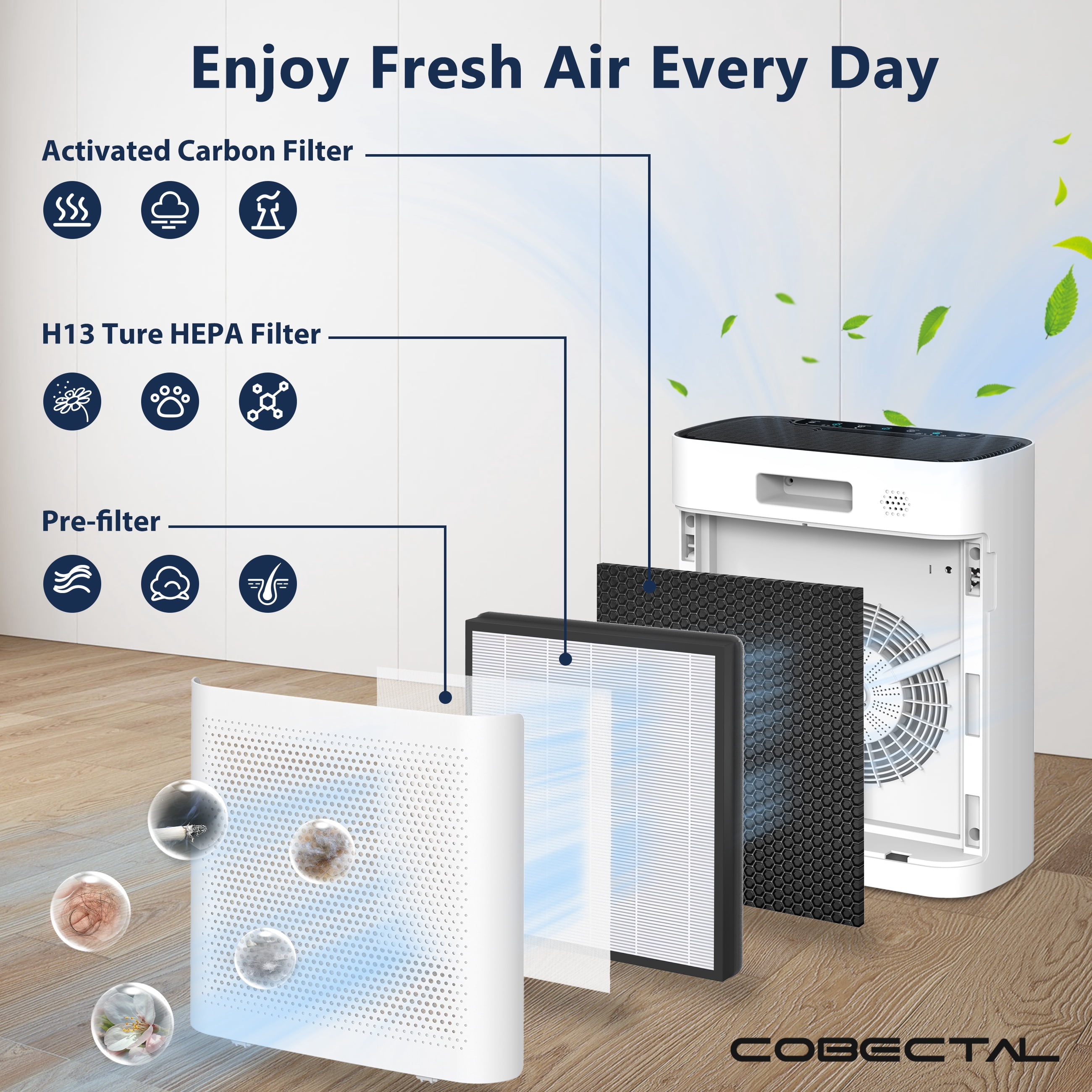 Cobectal ZQA-8000A Air Purifiers for Home,H14 Large Air Purifier Suitable for Pet,White
