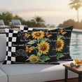 thumbnail image 4 of Sunflower Outdoor Waterproof Pillow Covers, Summer Botanical Bee Black Plaid Decorative Rectangle Throw Pillowcase Sofa Cushion Sham for Patio/Couch/Chair, 20"x12" 2 Pack, 4 of 8