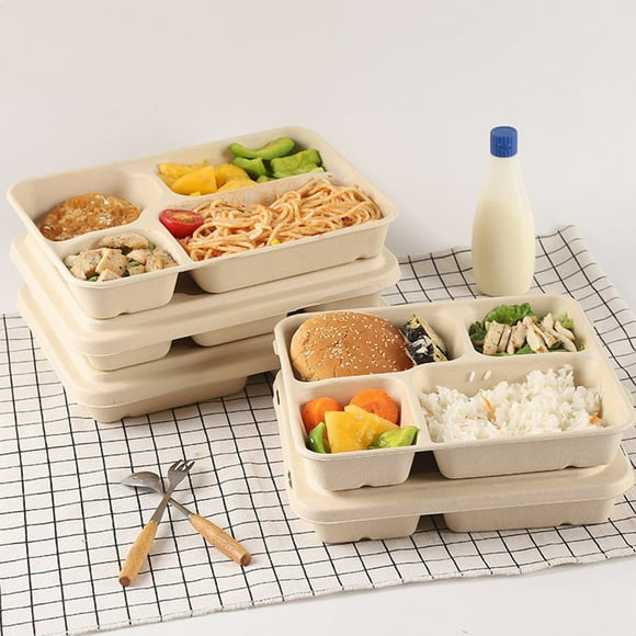 Dvkptbk Lunch Boxes Disposable Four-Compartment Lunch Box Pulp Compartment Lunch Box Environmentally Friendly and No Pollution Lunch Box with Lid Kitchen Utensils & Gadgets