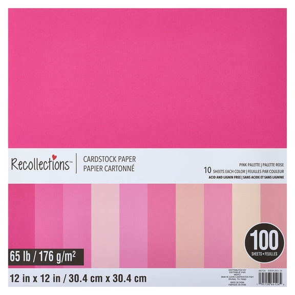 100 Sheets Pink Palette 12" x 12" Cardstock Paper by Recollections - Acid and Lignin Free Paper for Scrapbooks - Arts & Crafts - 1 Pack