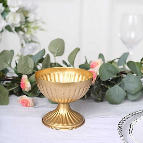 BalsaCircle 2 Gold 4" Mini Compote Vases Ribbed Bowl Style Flower Pedestals Pots Party Decorations Supplies
