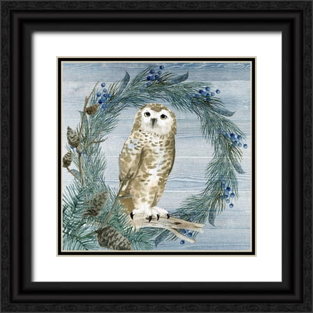 Allen, Kimberly 26x26 Black Ornate Wood Framed with Double Matting Museum Art Print Titled - Winter Owl Blues 3