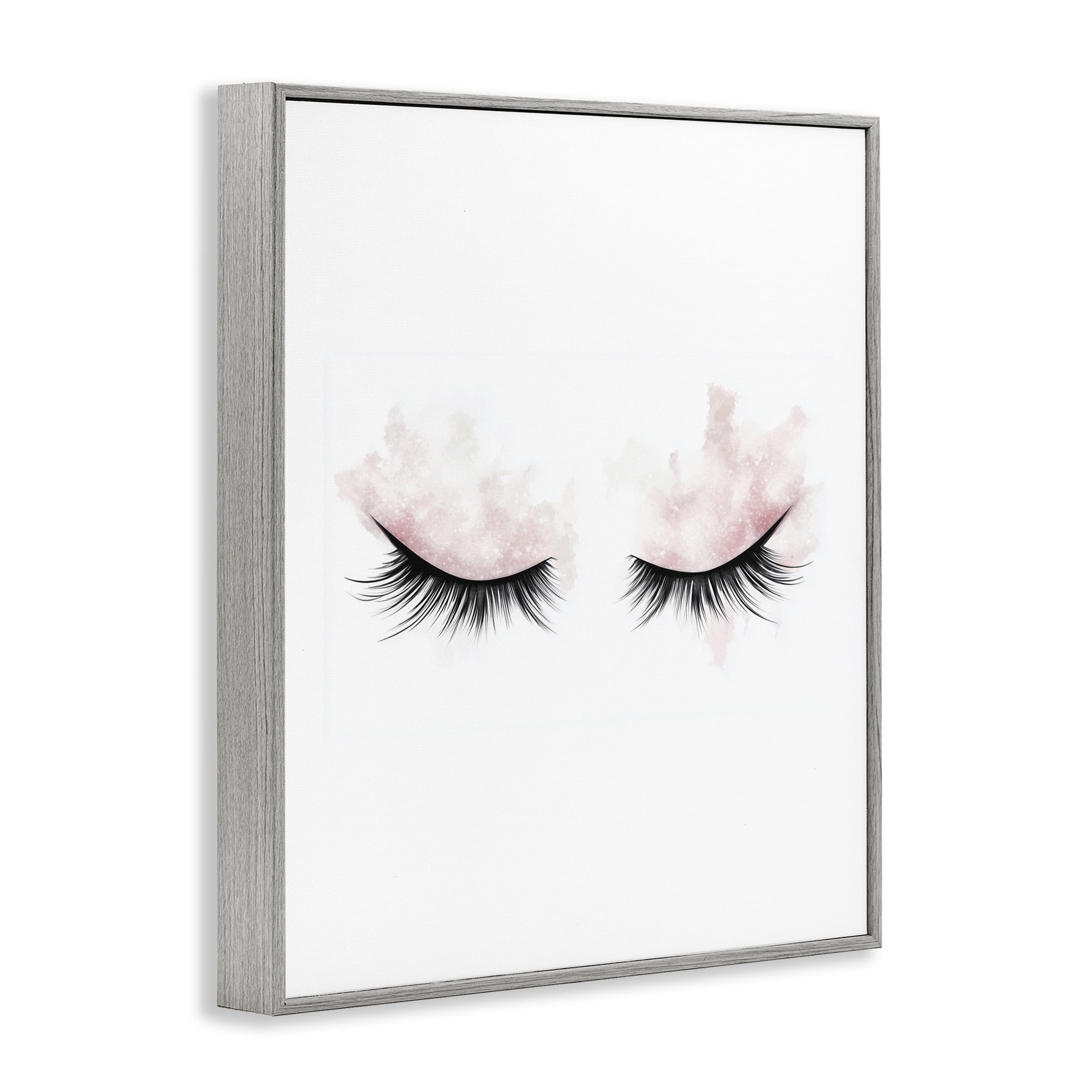 Pastel Pink Makeup & Lashes Gray Framed Giclee Art, design by Christine Simpson Art