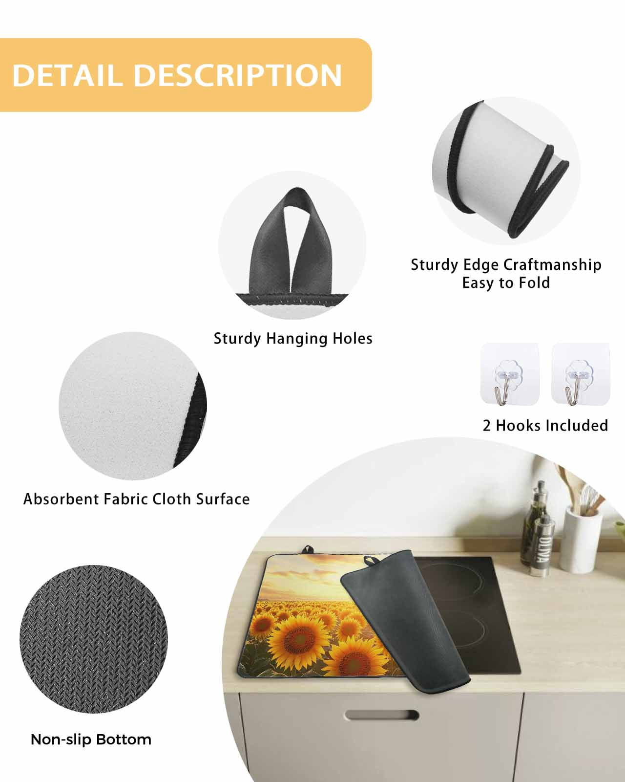 nqOlkjepod Large Induction Cooktop Protector Mat 36"x21", Sunflower Floral Stove Top Covers for Electric Stove, Summer Pastoral Botanical Flowers Stove Burner Cover Mats, Glass Top Stove Cover