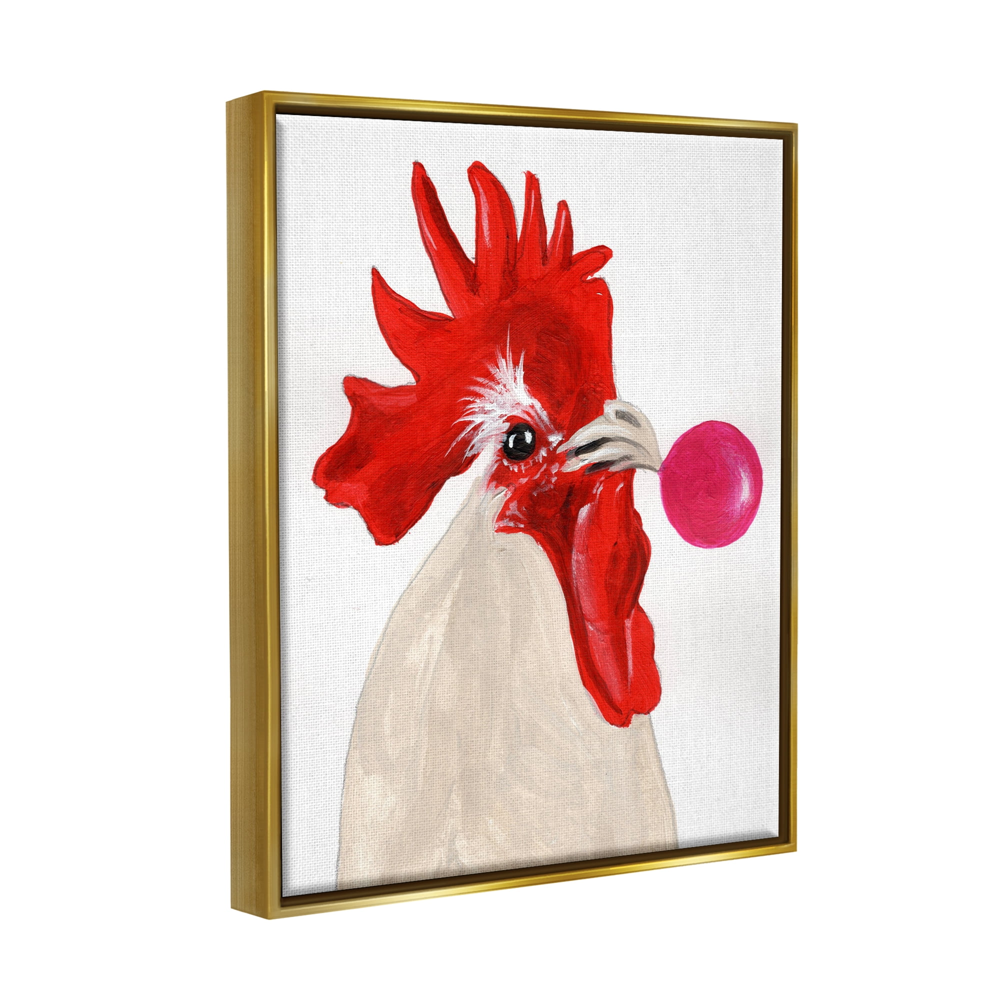 Stupell Industries Rooster Blowing Bubblegum Animals & Insects Painting Gold Floater Framed Art Print Wall Art, 17 x 21