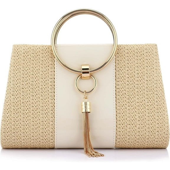 Straw Handbag Evening Bag Clutch Purses for Women, Fashion Summer Beach Tote Tassels Straw Clutch