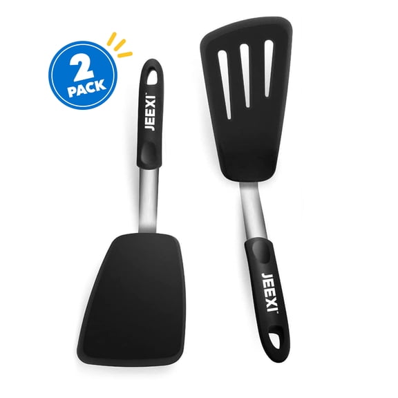 Jeexi Silicone Spatula Set, 2 Flexible Turners for Non-Stick Cookware, Heat Resistant Kitchen Spatulas Pack, Cooking, Frying and Flipping Utensils Non Scratch or Melting Flippers