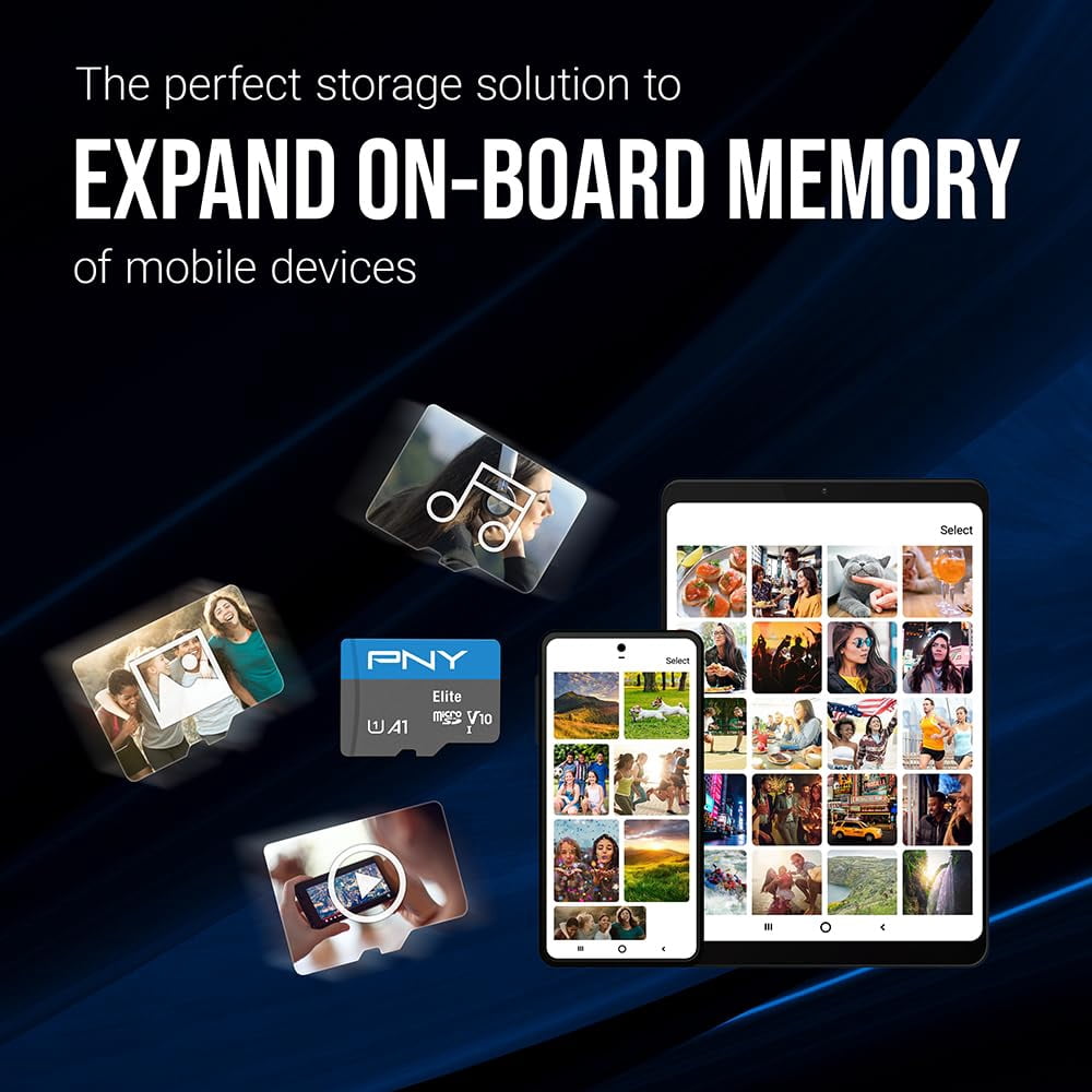 PNY 128B Elite Mobile Accessories Class 10 U1 V10, A1 microSDHC Flash Memory Card for Mobile Devices - 100MB/s, Full HD, UHS-I, micro SD 5-Pack