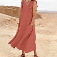 thumbnail image 3 of Karymi Spring Dresses for Women Fake Cotton Linen Sleeveless Maxi Dress, V-Neck Ruffle Strap Loose A-Line Swing Dress with Pockets, Casual Solid Flowy Dress Wedding Guest Dresses for Women, 3 of 6