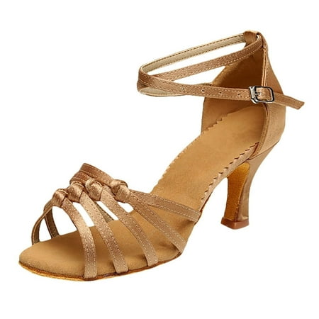 

Cathalem Sandals For Womens Lace Up Latin Dance High Heels Shoes Rhinestone Heeled Ballroom Salsa Tango 2 Strap Sandals Women Tan Gold 8.5