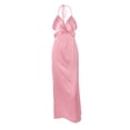 thumbnail image 1 of VISgogo Vestido de cuello halter para mujer, plisado en el pecho, sin espalda, color sólido, sin mangas, con recorte en la cintura VISgogo moda, 1 of 4