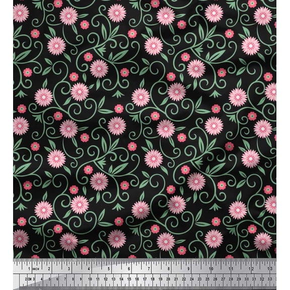 Soimoi Cotton Duck Fabric Swirls & Floral Artistic Printed Craft Fabric by the Yard 42 Inch Wide