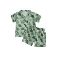 thumbnail image 1 of Conjunto de ropa de verano para niños: camisa de manga corta con cuello vuelto y pantalón corto con cintura elástica, estampado de dinosaurios., 1 of 9