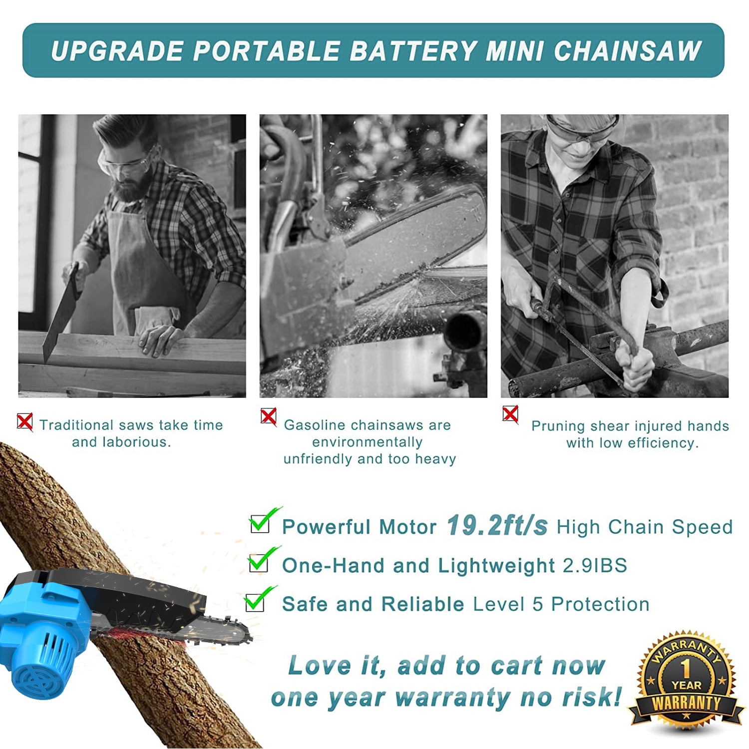 Qunler 6 inch & 4 inch Mini Chainsaw, 2-in-1 Cordless Power Chainsaws with 2 Rechargebale Battery, Electric Pruning Saw for Garden Outdoor Tree Trimming Branch Wood Cutting