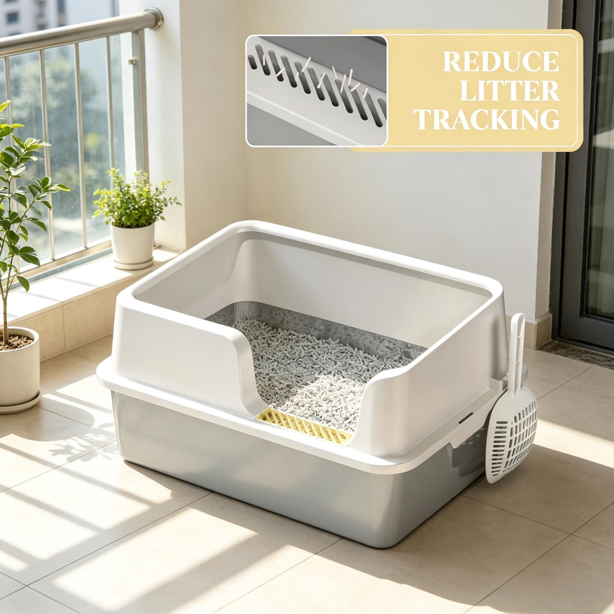Extra Large Cat Litter Box with High Sides and Stainless Steel Tray